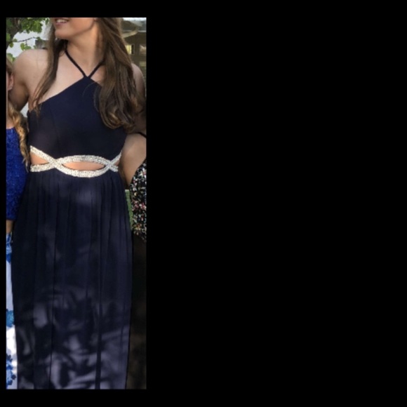 Pearl cutout Navy Blue Prom Dress- David’s Bridal - Picture 7 of 8